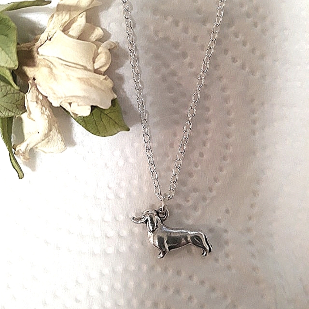 Silver Dog Doxie Dachshund Pet Charm Pendant Necklace NEW Hand Made